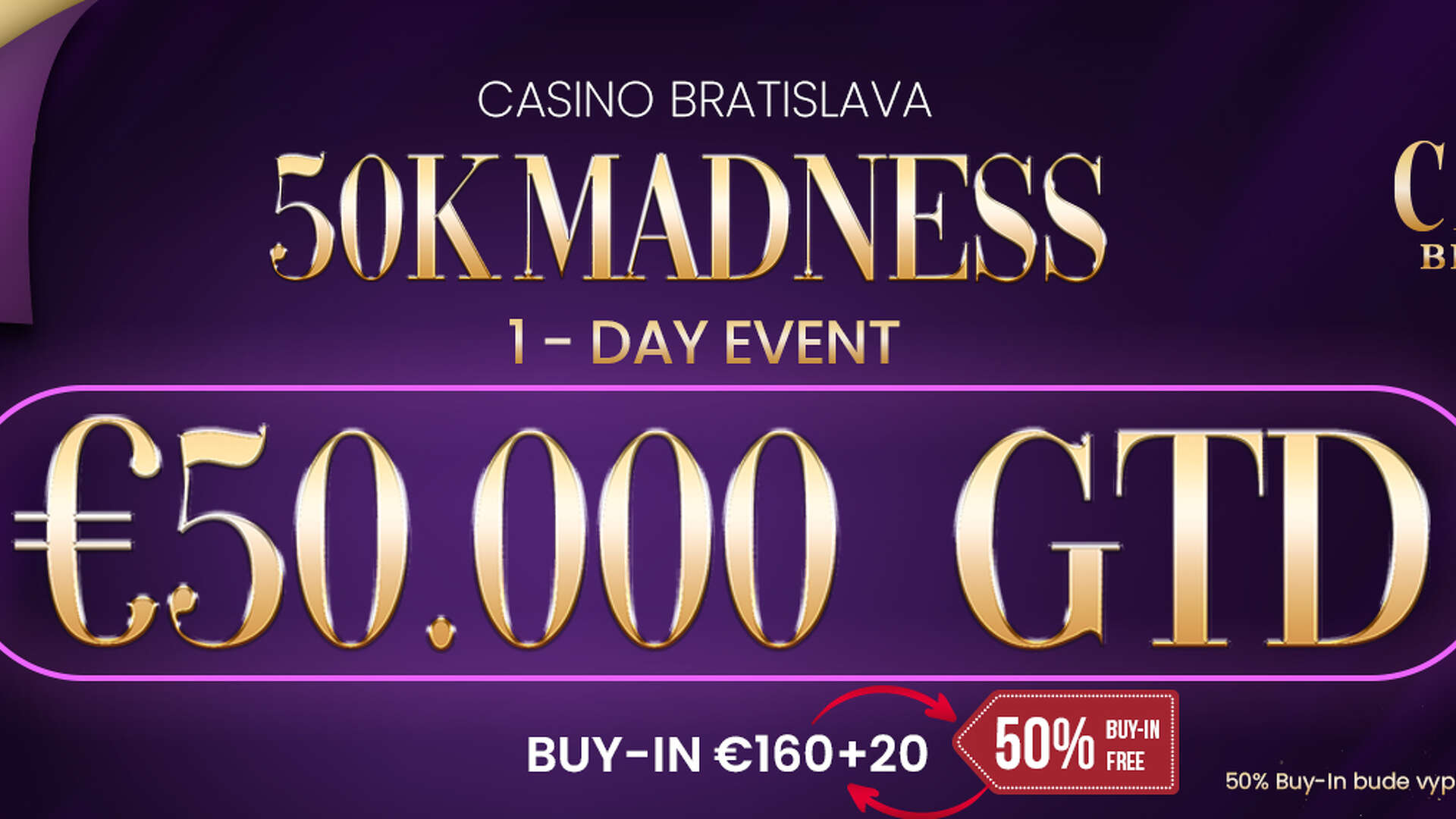 Absolútne šialenstvo! Kto si zapne sobotňajší 50k Madness, dostane polovicu buy-inu od Casino Bratislava späť